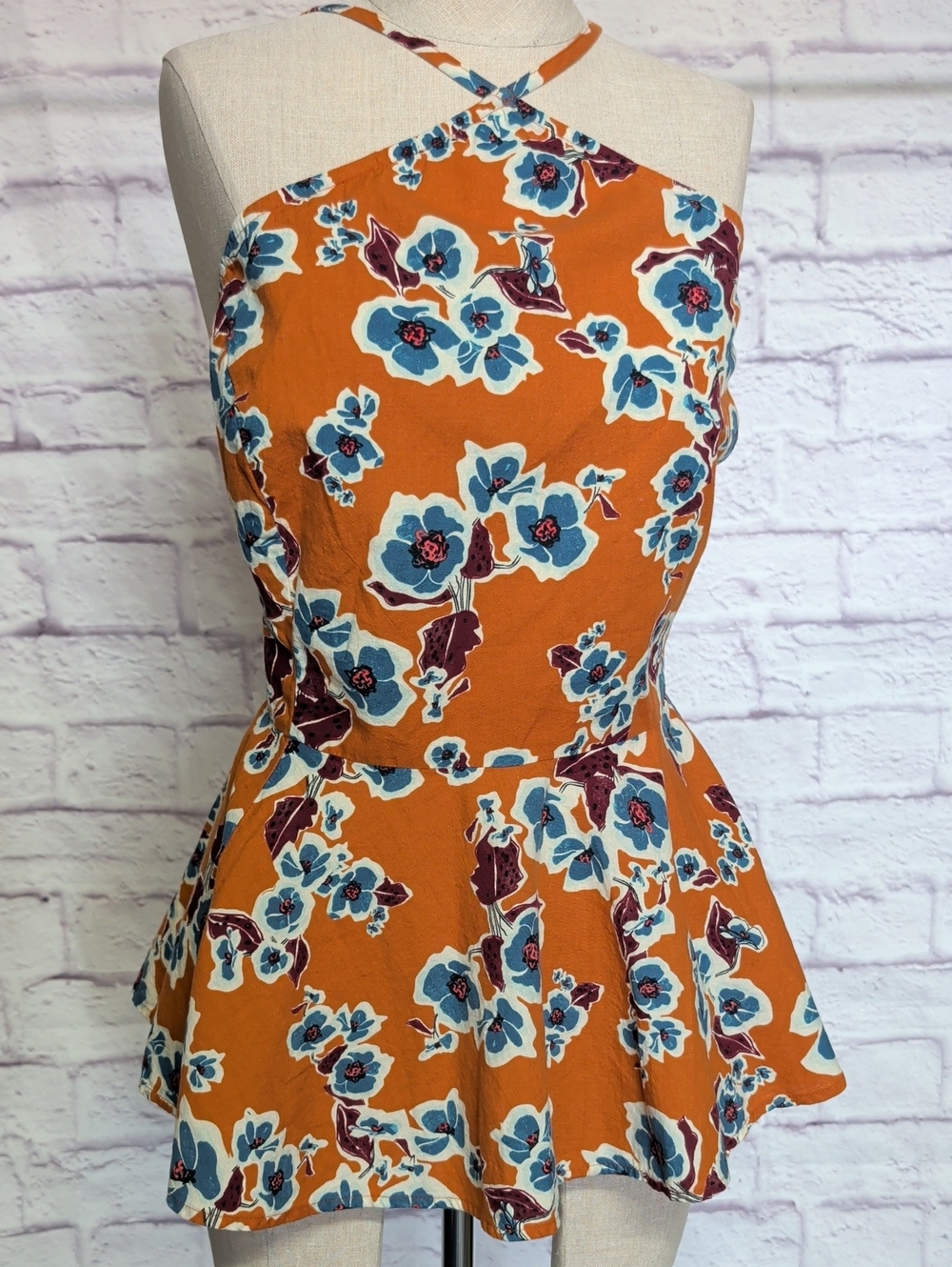Ava & Viv Rust/Orange Floral Halter Peplum Camisole Top - Size 1X